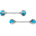 BodyCandy 14G 5/8 Blue Turquoise Skeleton Hand Halloween Nipple Ring Set — main product shot