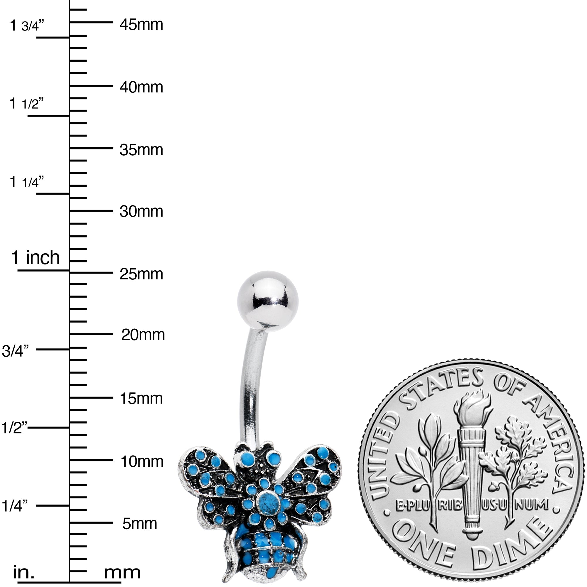 BodyCandy Textured Blue Baroque Butterfly Belly Ring — detail close-up