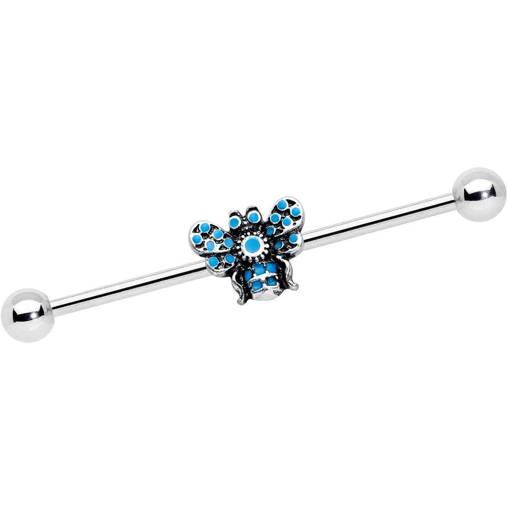 BodyCandy 14G Texture Blue Butterfly Industrial Barbell 38mm — main product shot
