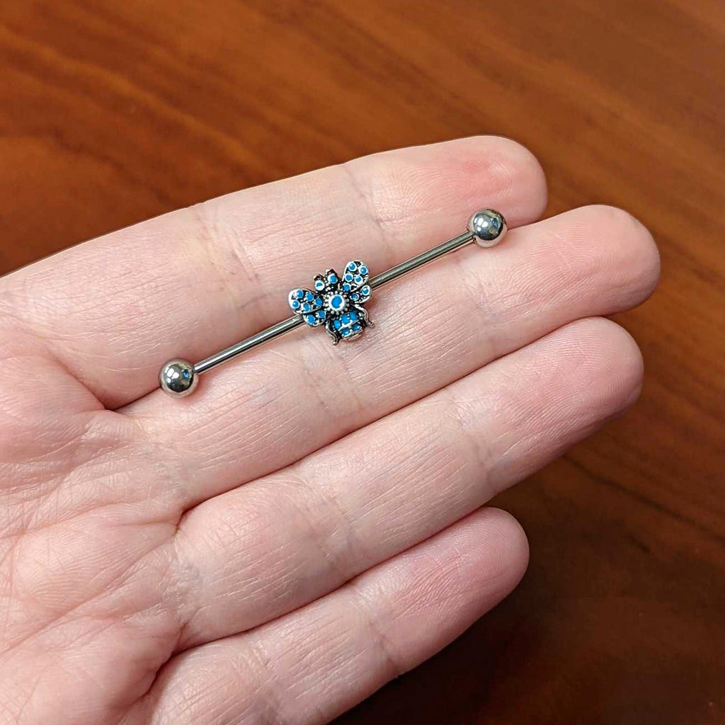 BodyCandy 14G Texture Blue Butterfly Industrial Barbell 38mm — lifestyle context