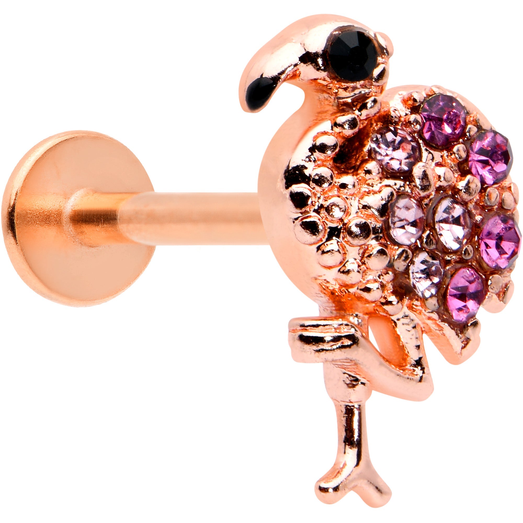 BodyCandy 16G 5/16 Pink Gem Rose Gold Tone Fashion Flamingo Labret Tragus — main product shot