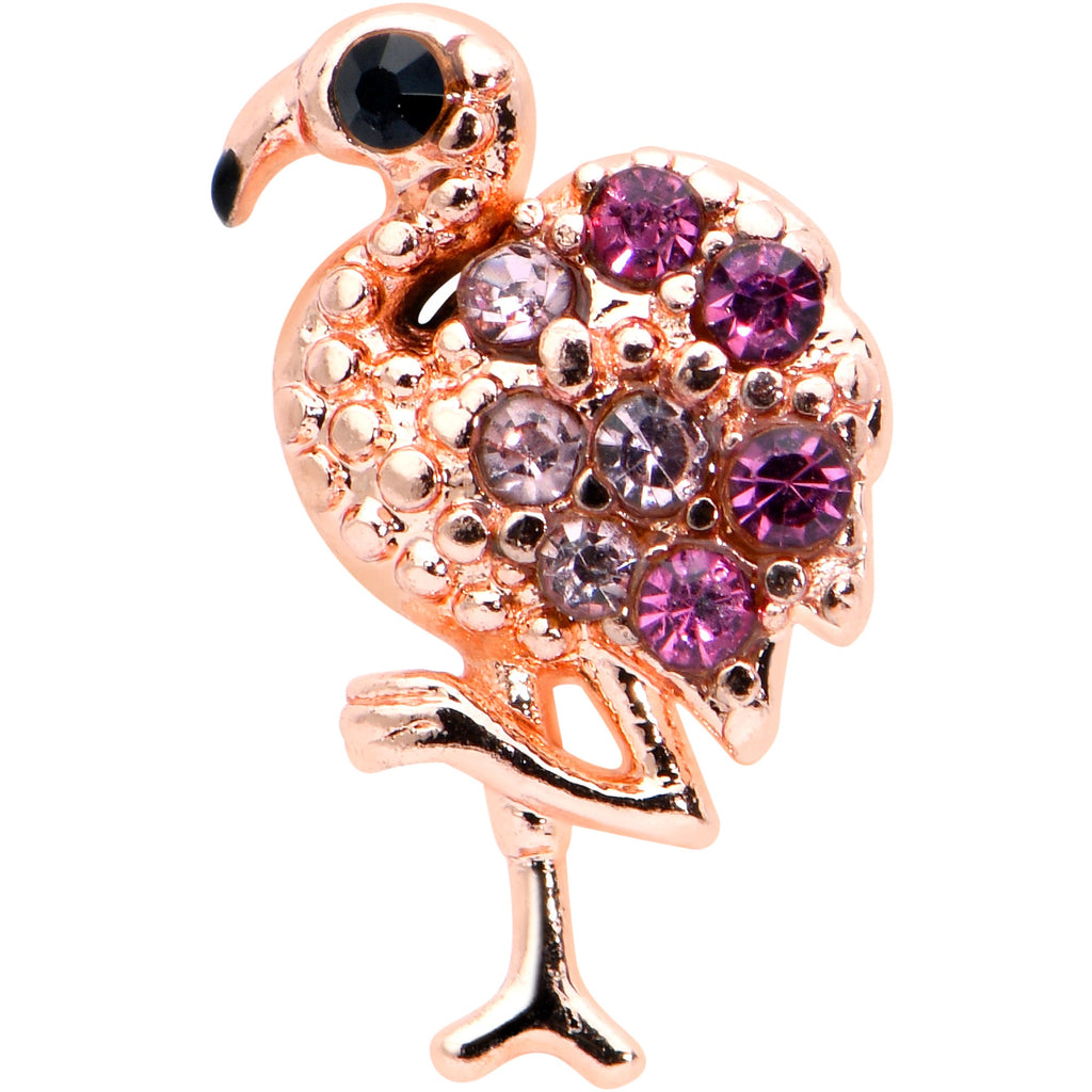 BodyCandy 16G 5/16 Pink Gem Rose Gold Tone Fashion Flamingo Labret Tragus — detail close-up