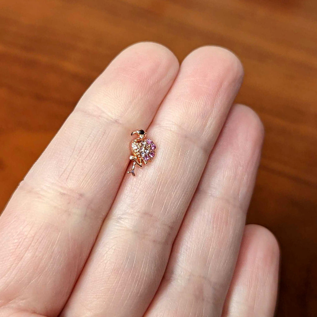 BodyCandy 16G 5/16 Pink Gem Rose Gold Tone Fashion Flamingo Labret Tragus — back view