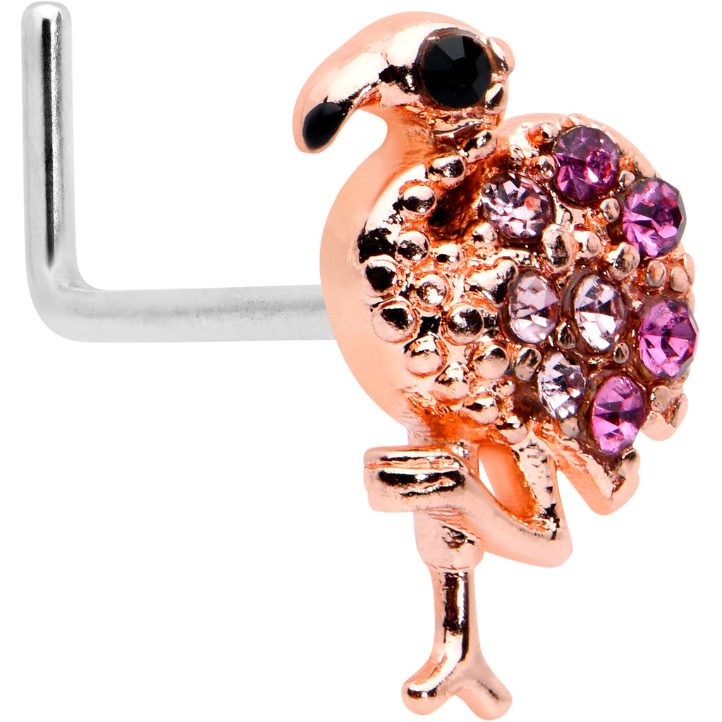 BodyCandy 20G 7mm Pink Gem Rosy Fashion Flamingo L Shape Nose Ring — main product shot