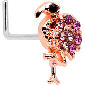 20G 7mm Pink Gem Rosy Fashion Flamingo L Shape Nose Ring