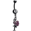 BodyCandy Clear Pink Gem Black Fashionable Flamingo Dangle Belly Ring — main product shot