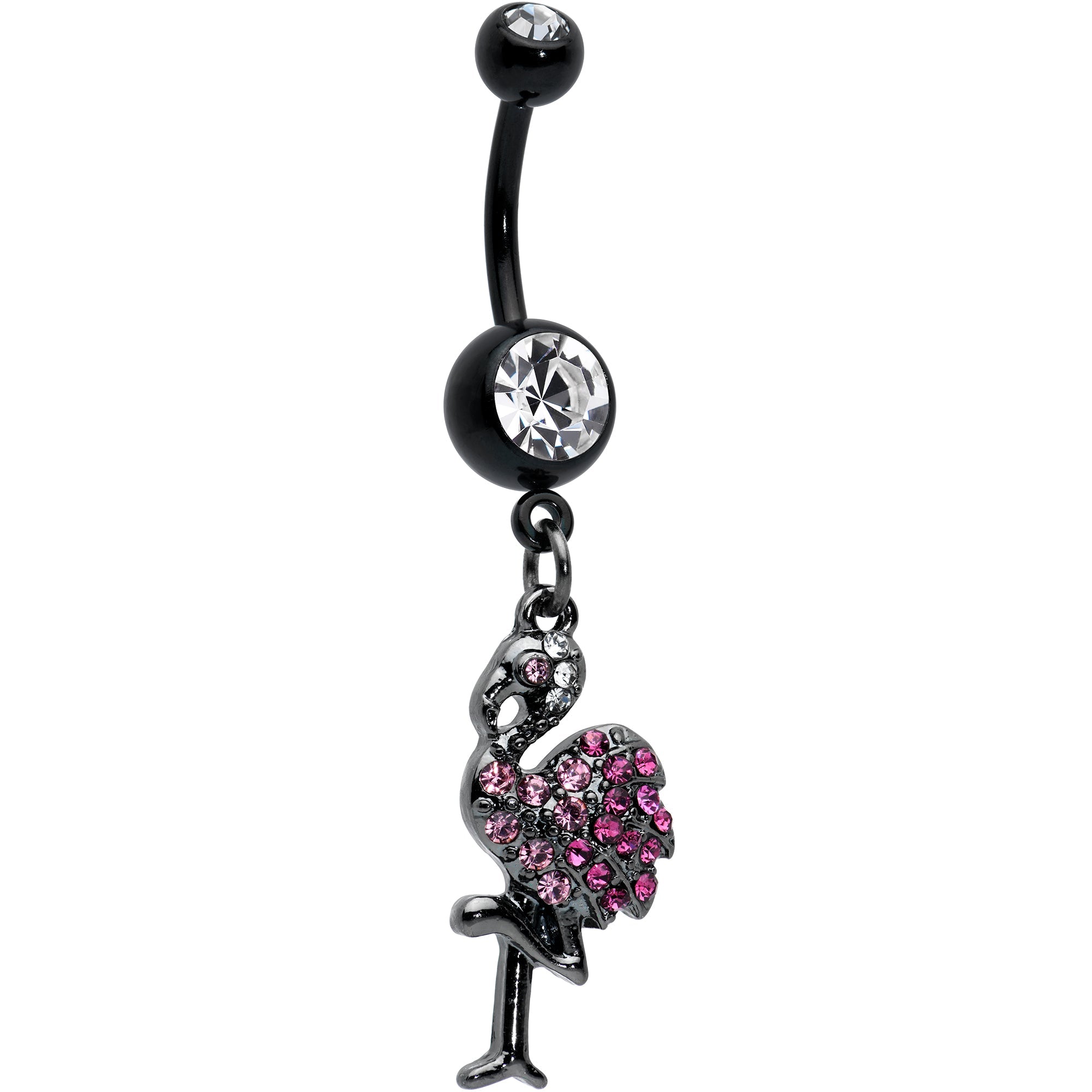 BodyCandy Clear Pink Gem Black Fashionable Flamingo Dangle Belly Ring — main product shot