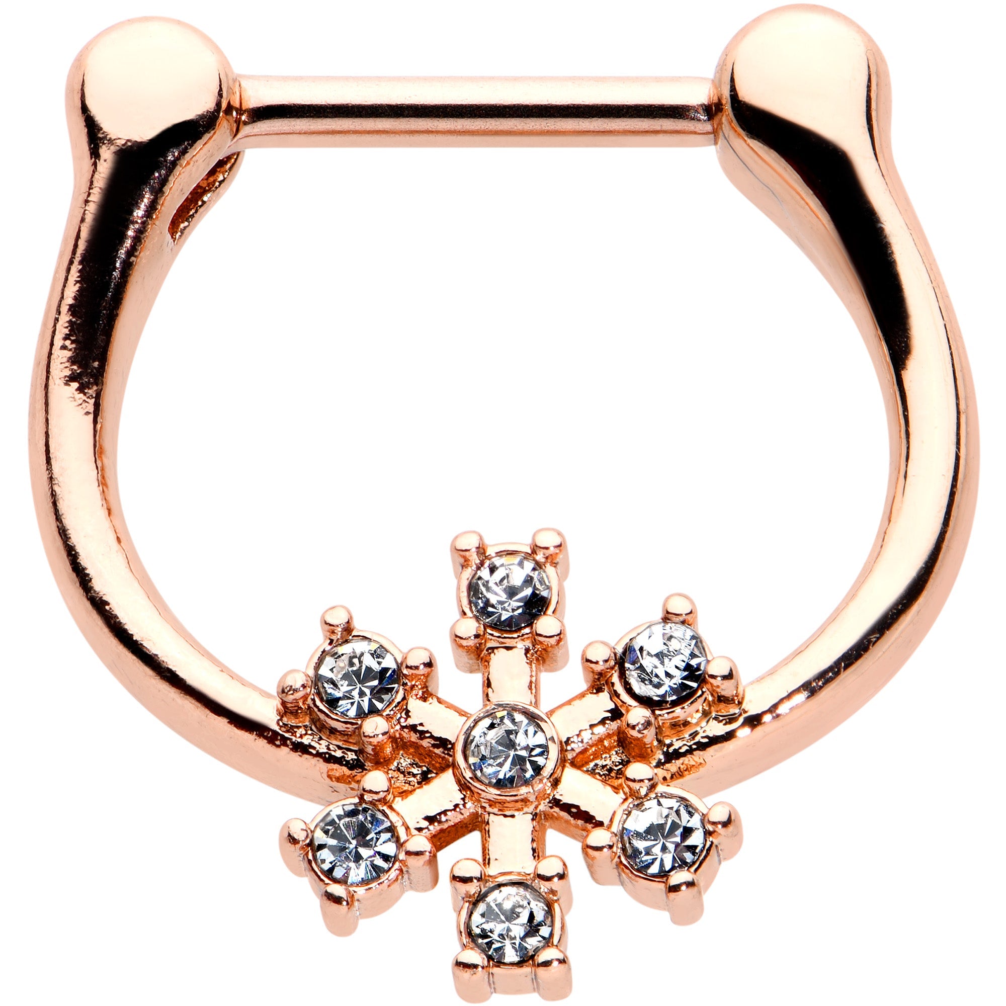BodyCandy 16G 5/16 Clear Gem Rose Gold Tone Geo Snowflake Cartilage Clicker — main product shot