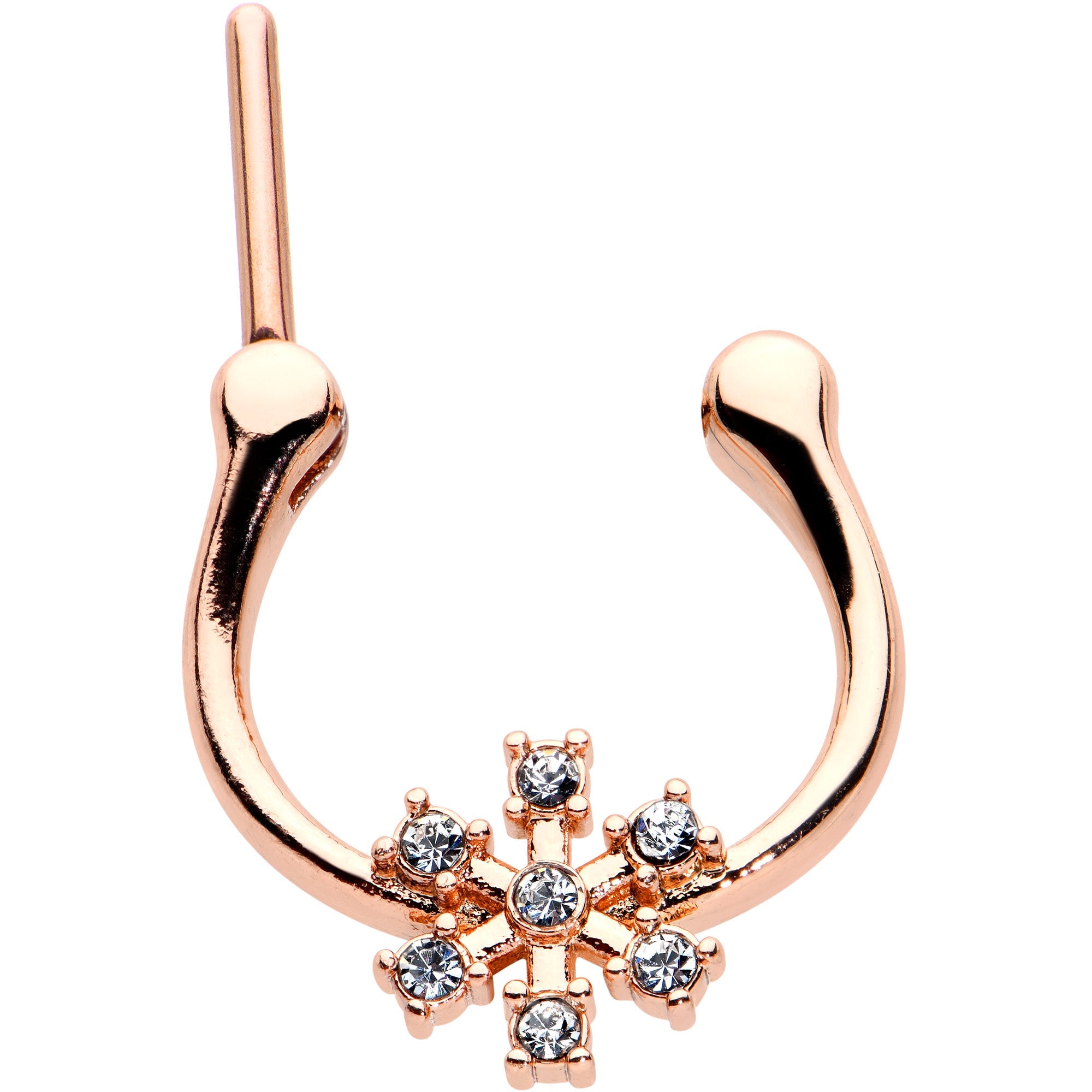BodyCandy 16G 5/16 Clear Gem Rose Gold Tone Geo Snowflake Cartilage Clicker — detail close-up