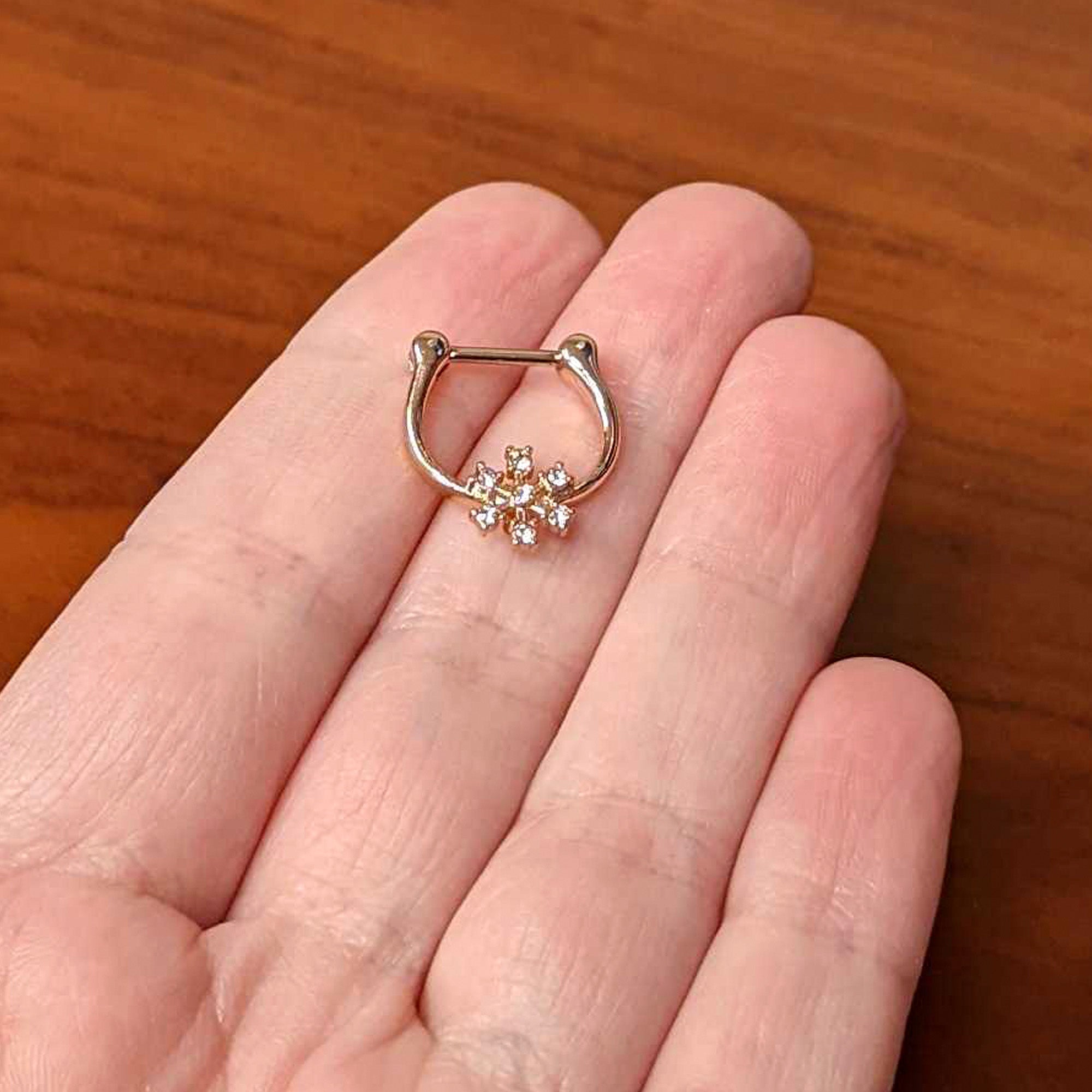 BodyCandy 16G 5/16 Clear Gem Rose Gold Tone Geo Snowflake Cartilage Clicker — side view