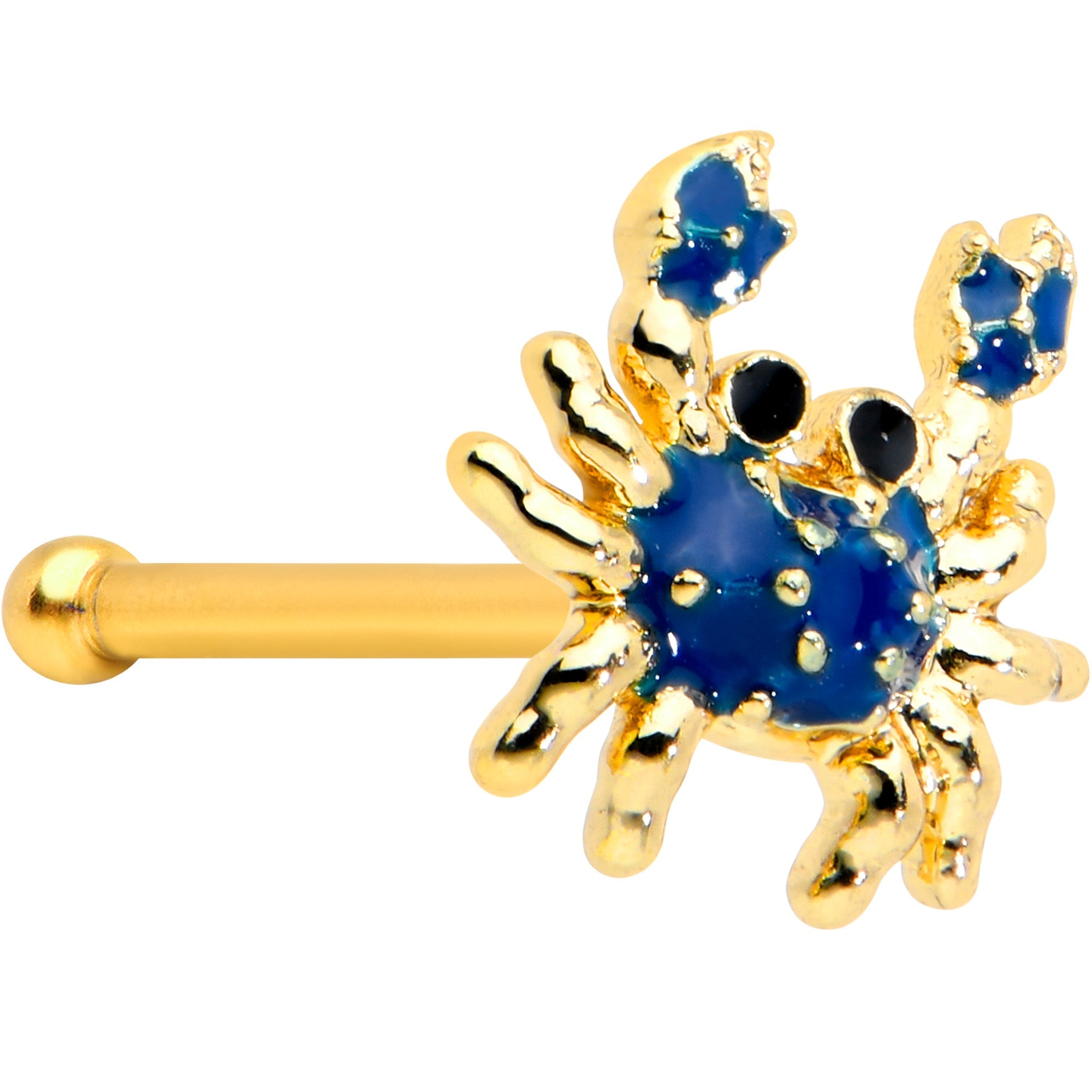BodyCandy 20G 1/4 Black Gem Gold Tone Blue Crab Nautical Nose Bone — main product shot