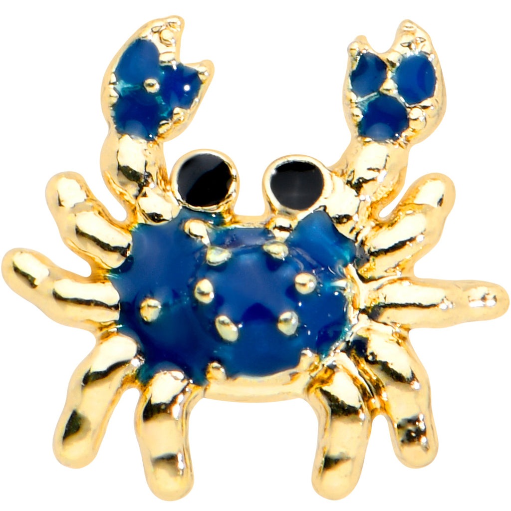 BodyCandy 20G 1/4 Black Gem Gold Tone Blue Crab Nautical Nose Bone — detail close-up