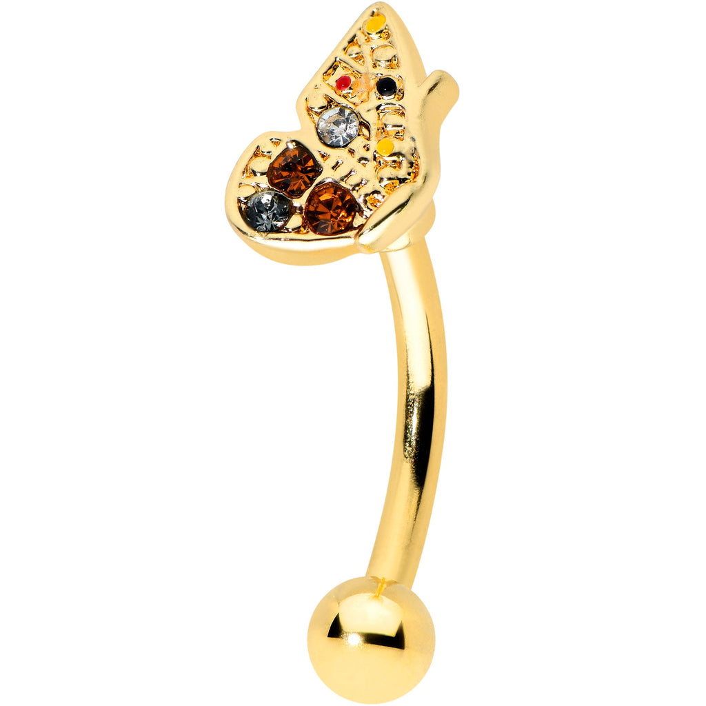 BodyCandy 16G 5/16 Orange Black Gem Gold Tone Butterfly Curved Eyebrow Ring — main product shot