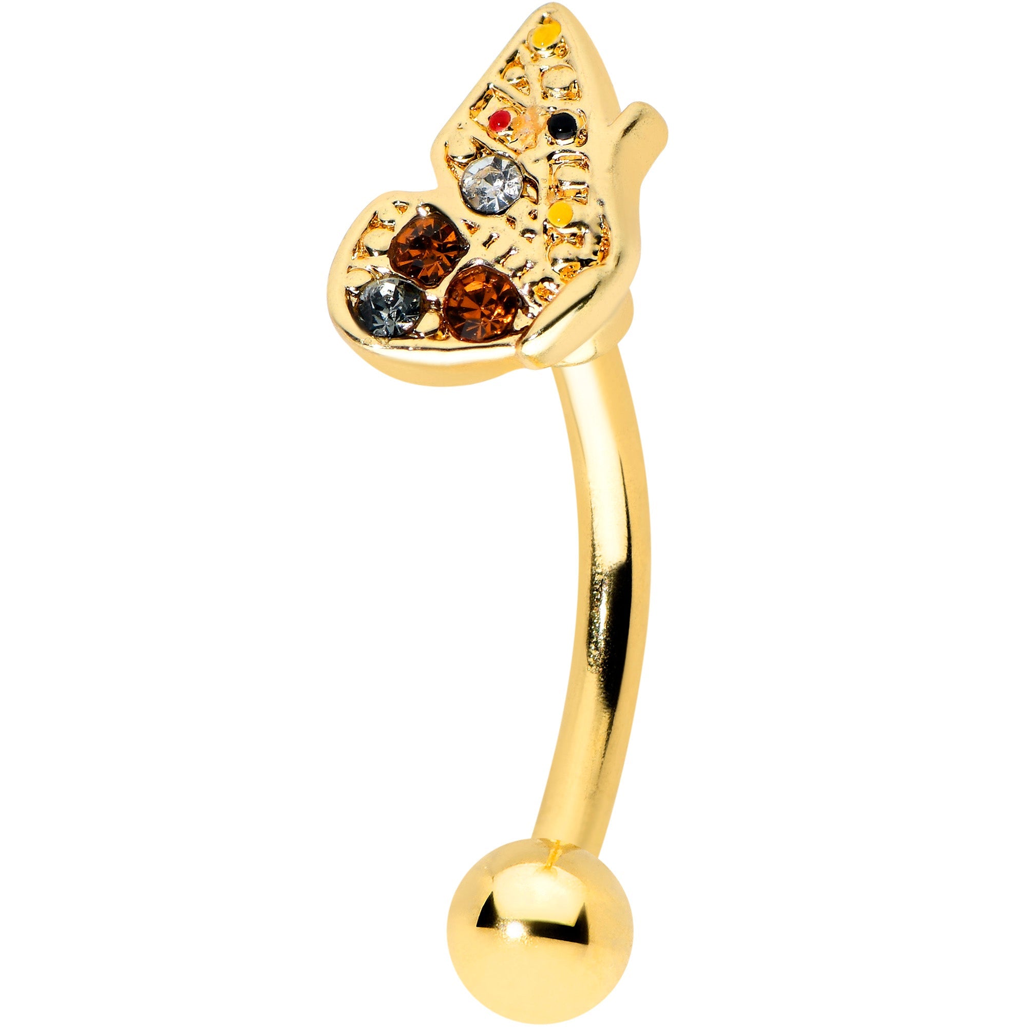 BodyCandy 16G 5/16 Orange Black Gem Gold Tone Butterfly Curved Eyebrow Ring — main product shot