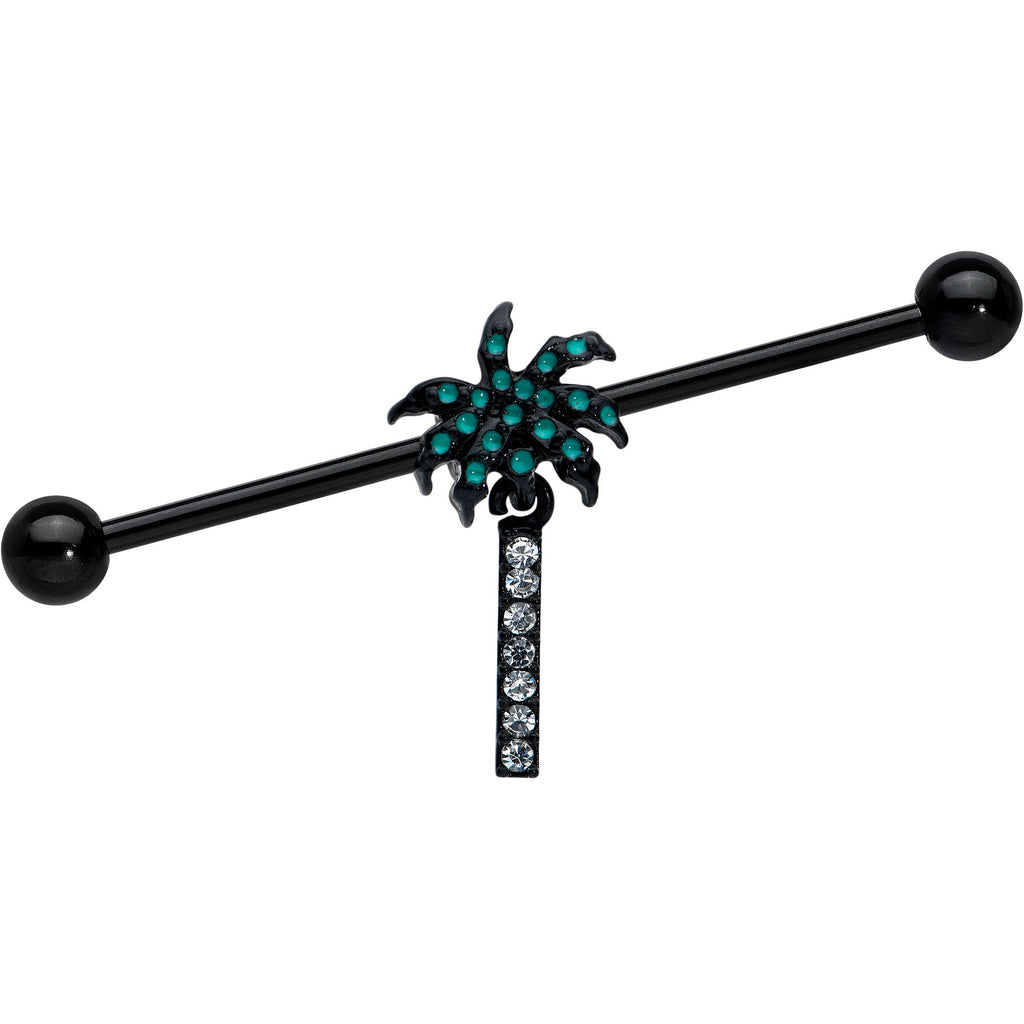 BodyCandy 14G Clear Gem Black Night Palm Tree Dangle Industrial Barbell 38mm — main product shot