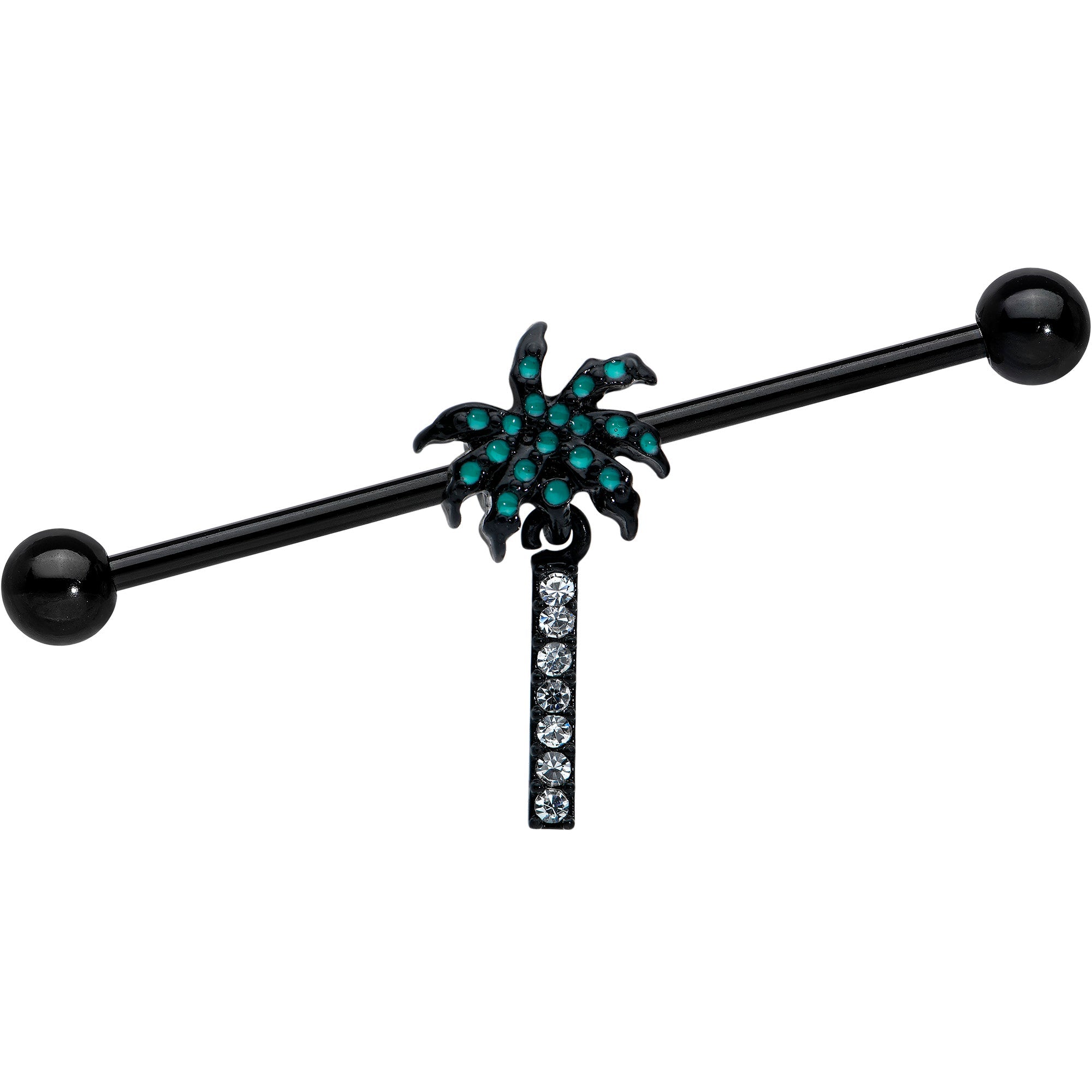 BodyCandy 14G Clear Gem Black Night Palm Tree Dangle Industrial Barbell 38mm — main product shot