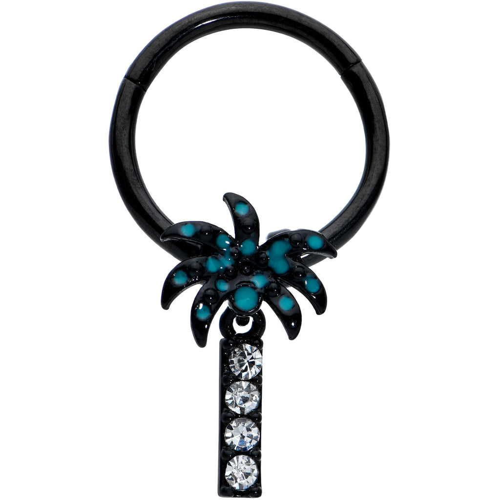 BodyCandy 16G 3/8 Clear Gem Black Night Palm Tree Dangle Hinged Segment Ring — main product shot