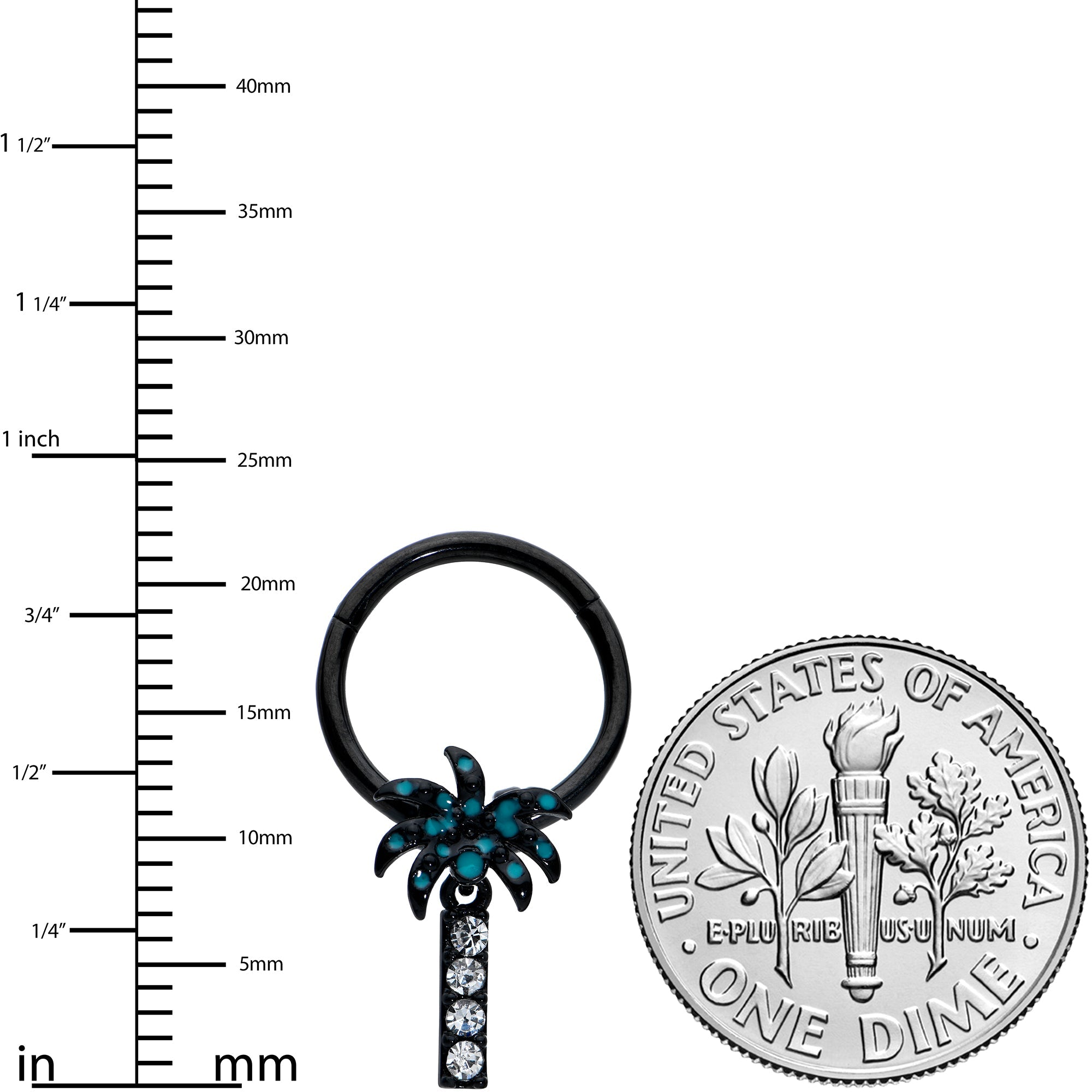 BodyCandy 16G 3/8 Clear Gem Black Night Palm Tree Dangle Hinged Segment Ring — lifestyle context