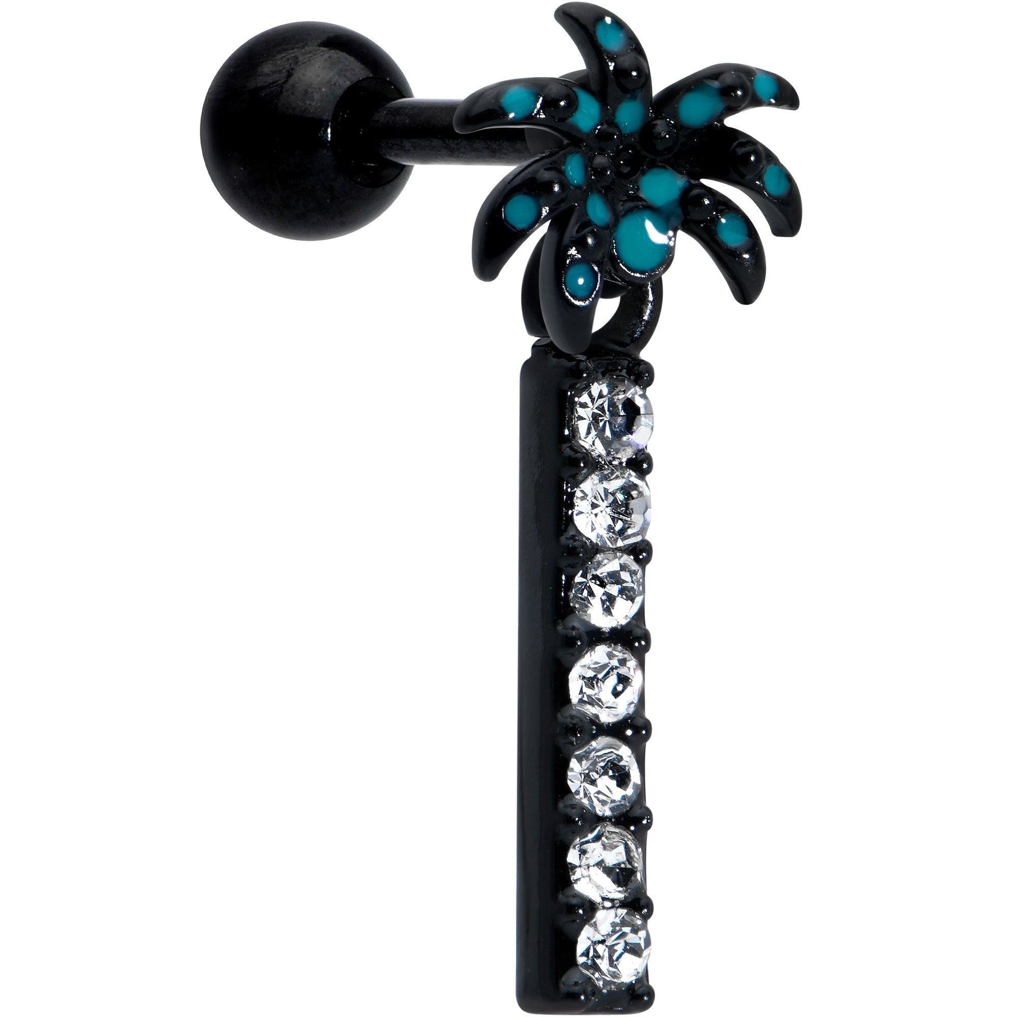 BodyCandy 16G 1/4 Clear Gem Black Night Palm Tree Dangle Cartilage Earring — main product shot