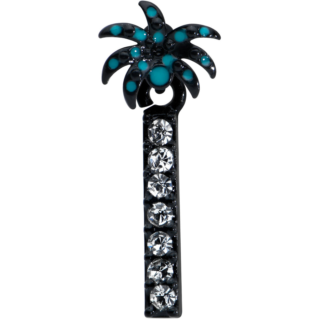BodyCandy 16G 1/4 Clear Gem Black Night Palm Tree Dangle Cartilage Earring — detail close-up