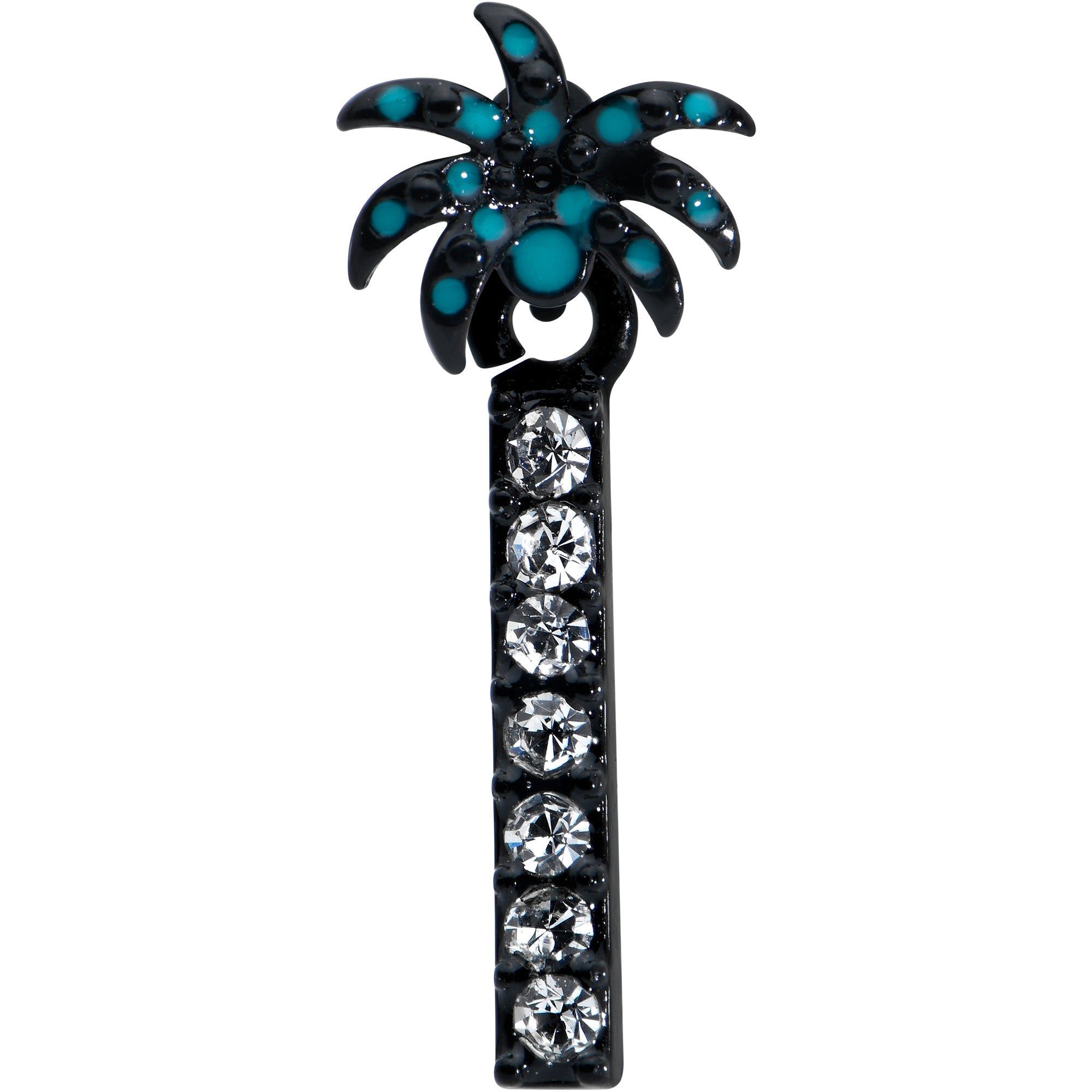 BodyCandy 16G 1/4 Clear Gem Black Night Palm Tree Dangle Cartilage Earring — detail close-up