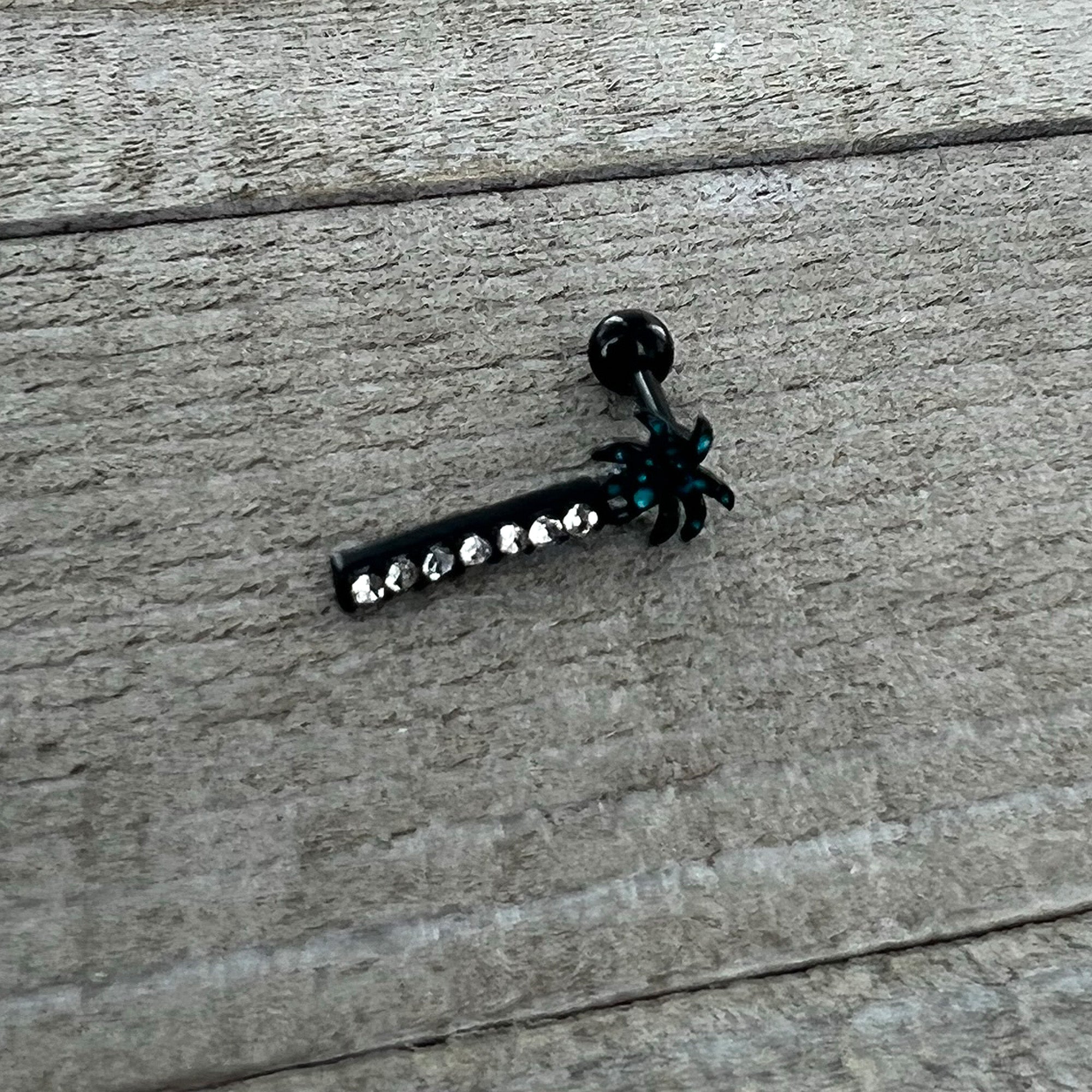 BodyCandy 16G 1/4 Clear Gem Black Night Palm Tree Dangle Cartilage Earring — back view