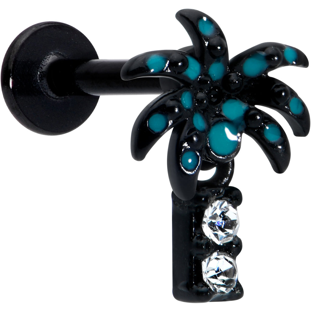 BodyCandy 16G 5/16 Clear Gem Black Night Palm Tree Dangle Labret Tragus — main product shot