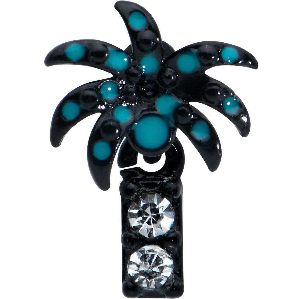 BodyCandy 16G 5/16 Clear Gem Black Night Palm Tree Dangle Labret Tragus — detail close-up