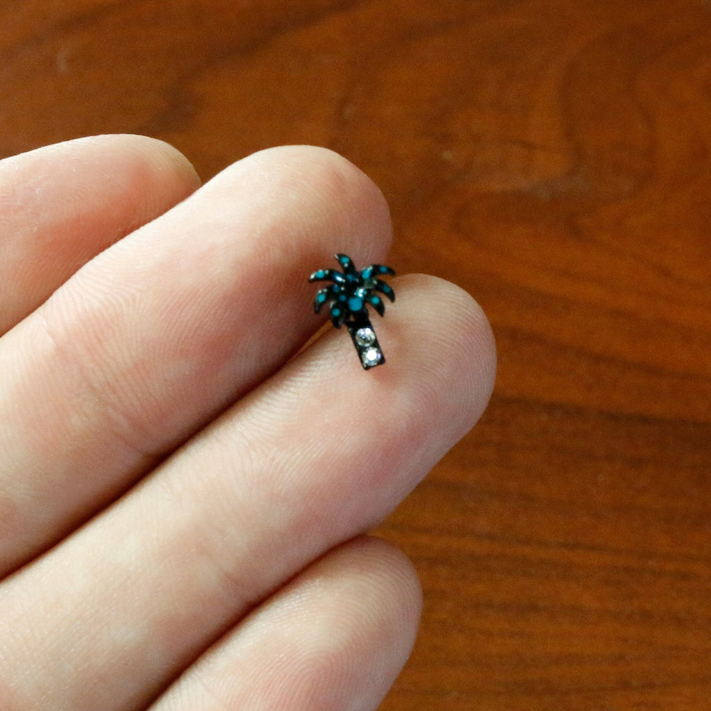 BodyCandy 16G 5/16 Clear Gem Black Night Palm Tree Dangle Labret Tragus — alternative angle