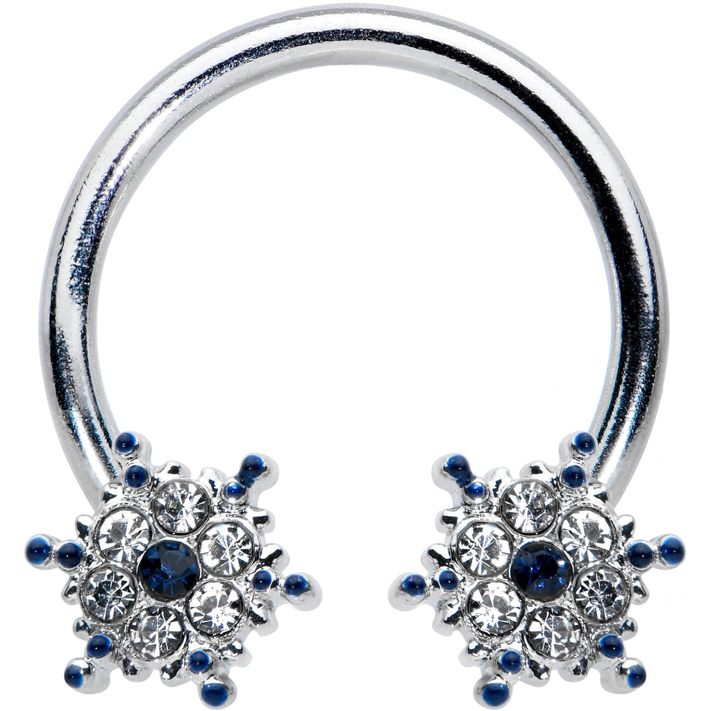 BodyCandy 16G 3/8 Blue Gem Festive Snowflake Horseshoe Circular Barbell — main product shot