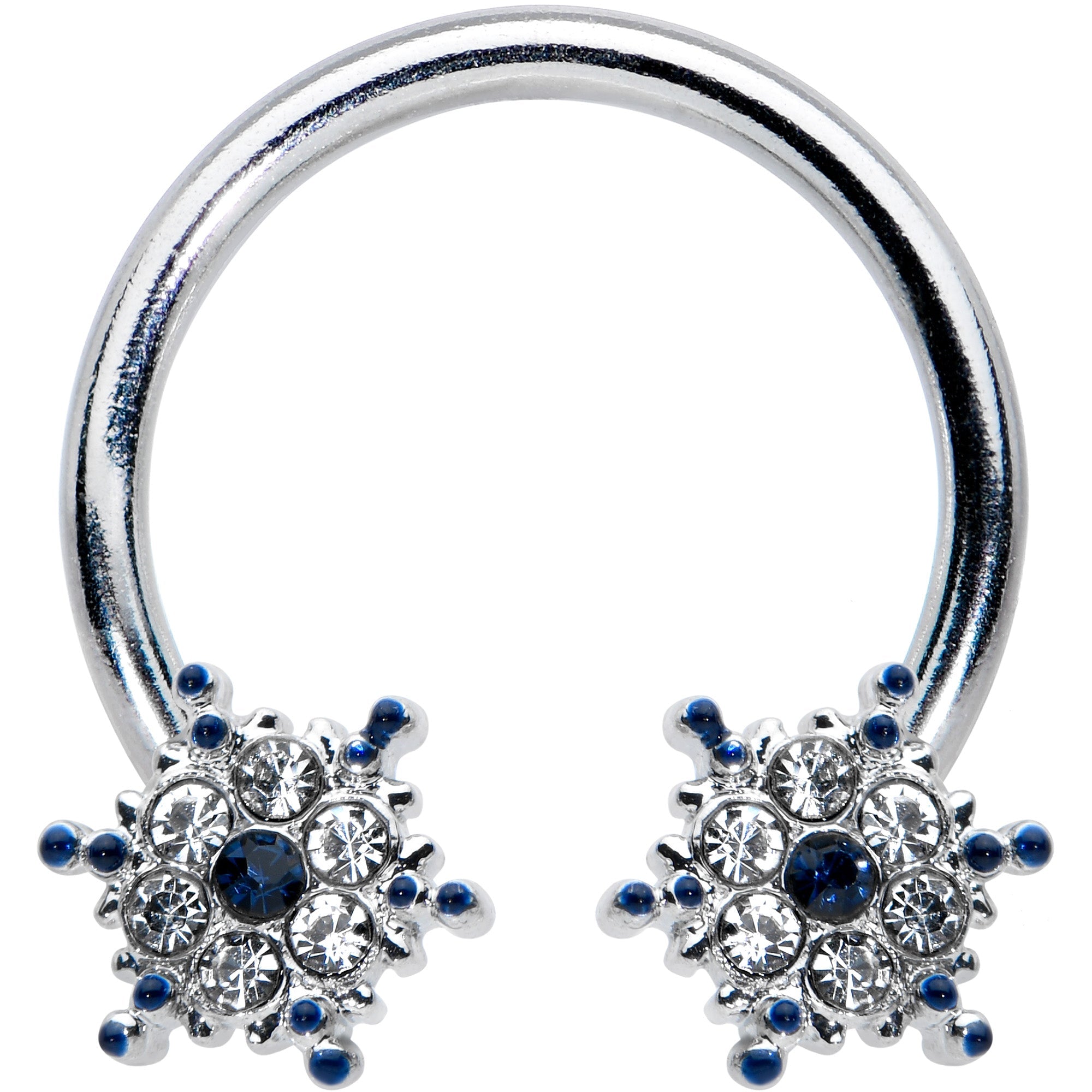BodyCandy 16G 3/8 Blue Gem Festive Snowflake Horseshoe Circular Barbell — main product shot