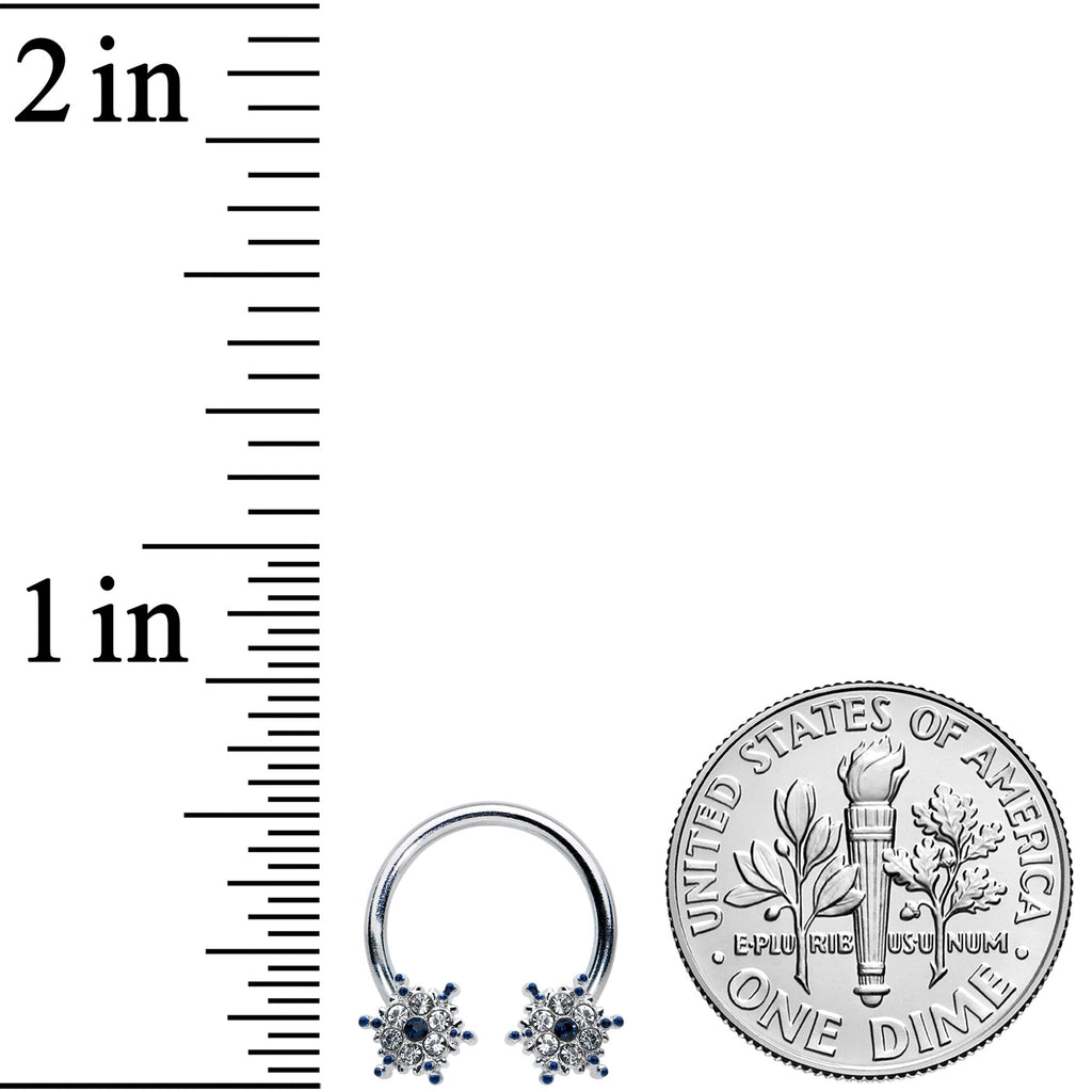 BodyCandy 16G 3/8 Blue Gem Festive Snowflake Horseshoe Circular Barbell — lifestyle context