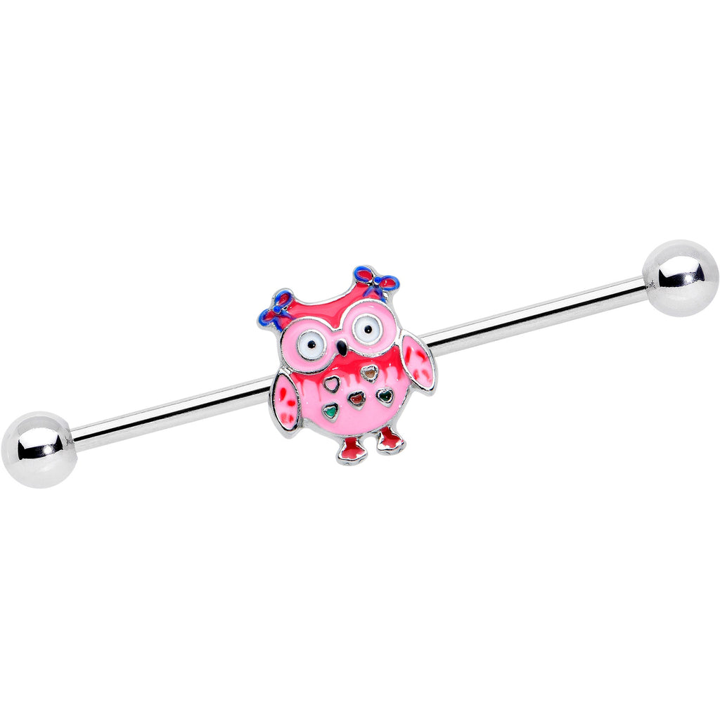 BodyCandy 14G Owl Pink Bows Hearts Industrial Barbell 38mm — main product shot