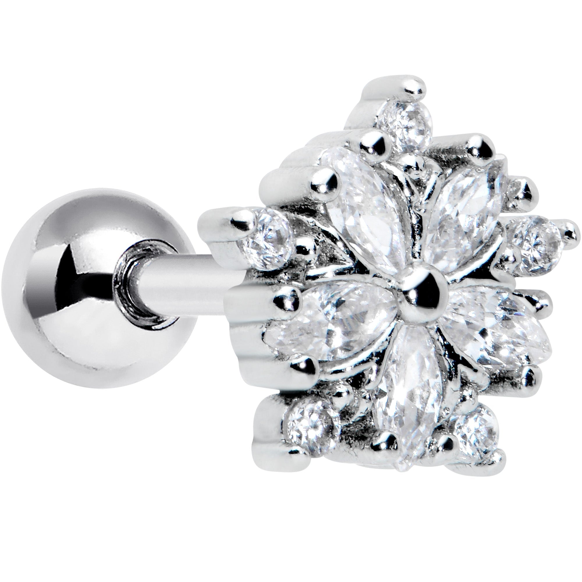 BodyCandy 16G 1/4 Clear CZ Gem Floral Burst Cartilage Tragus Earring — main product shot