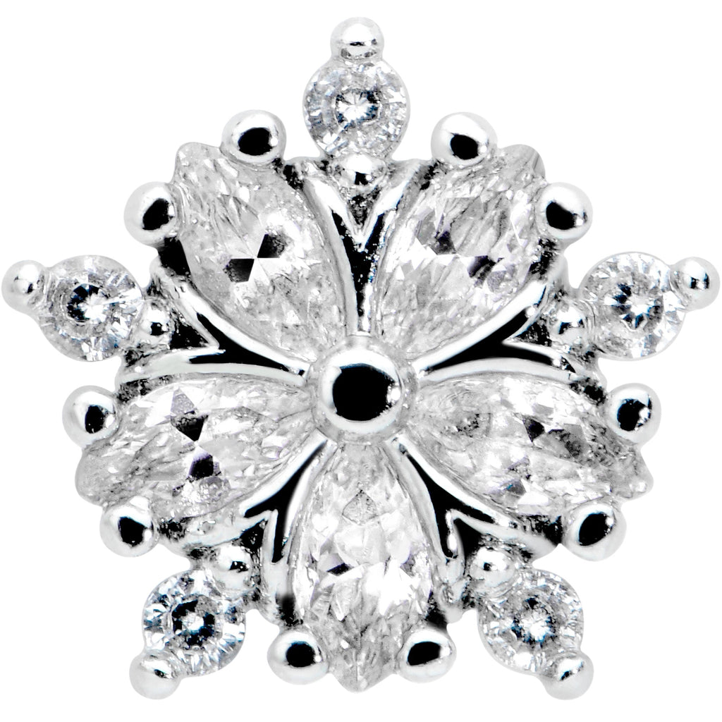BodyCandy 16G 1/4 Clear CZ Gem Floral Burst Cartilage Tragus Earring — detail close-up