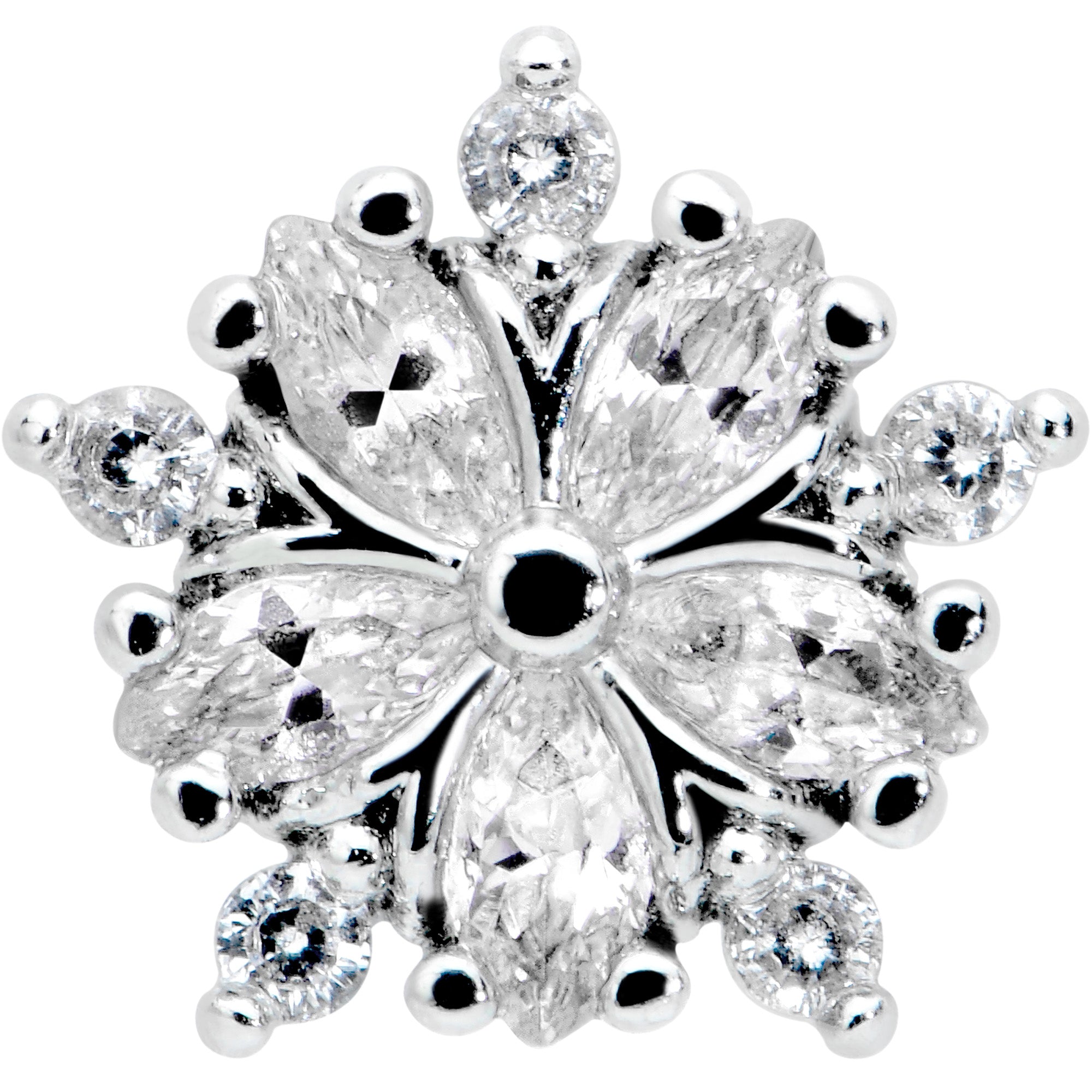 BodyCandy 16G 1/4 Clear CZ Gem Floral Burst Cartilage Tragus Earring — detail close-up