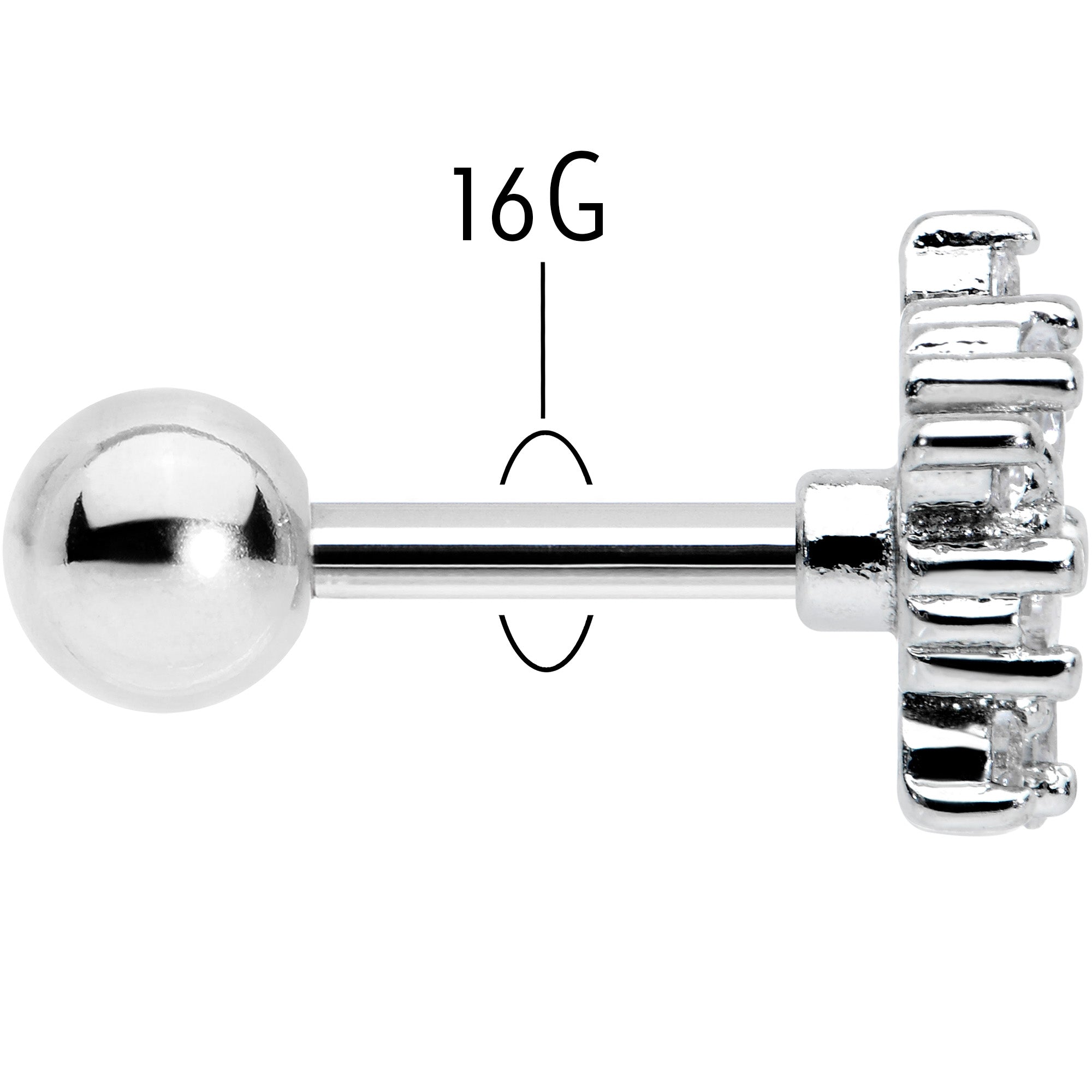 BodyCandy 16G 1/4 Clear CZ Gem Floral Burst Cartilage Tragus Earring — back view