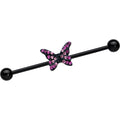 BodyCandy 14G Pink Gem Black Midnight Butterfly Industrial Barbell 38mm — main product shot