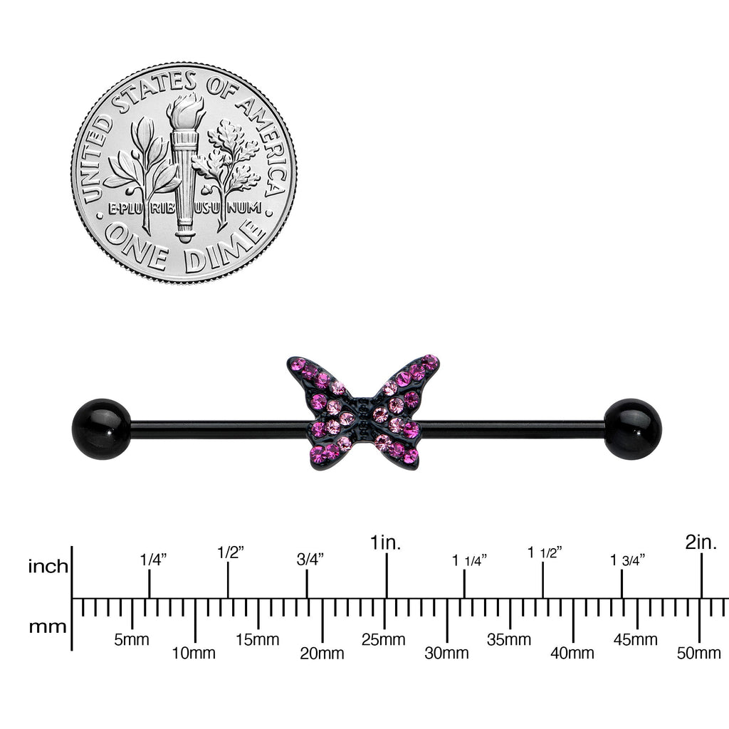 BodyCandy 14G Pink Gem Black Midnight Butterfly Industrial Barbell 38mm — lifestyle context