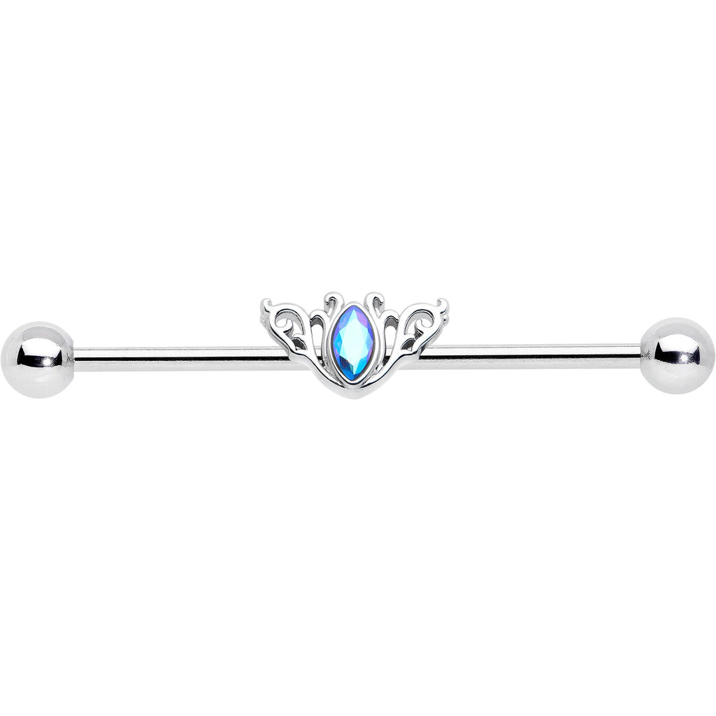 BodyCandy 14G Aurora Gem Art Deco Style Waves Industrial Barbell 38mm — detail close-up