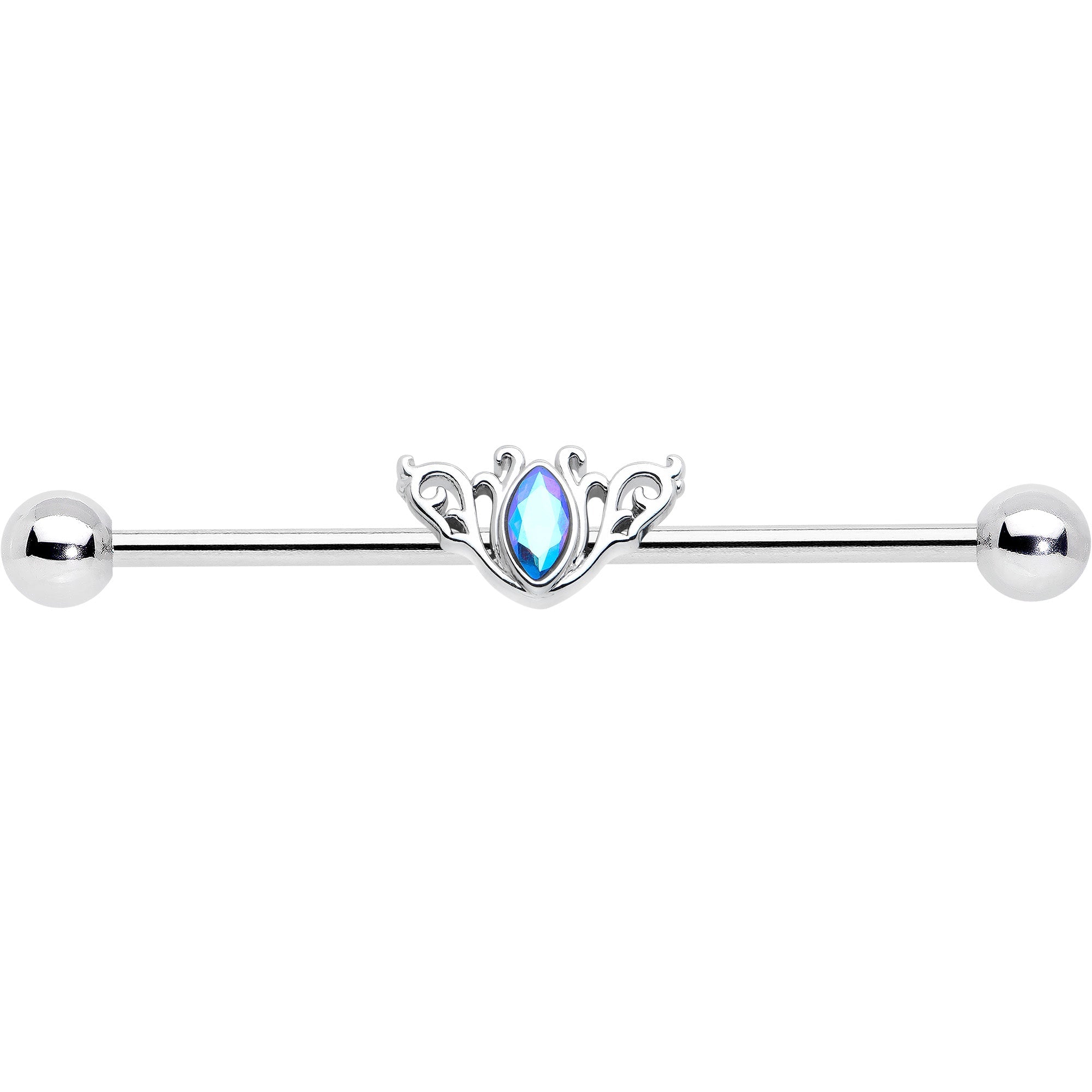 BodyCandy 14G Aurora Gem Art Deco Style Waves Industrial Barbell 38mm — detail close-up