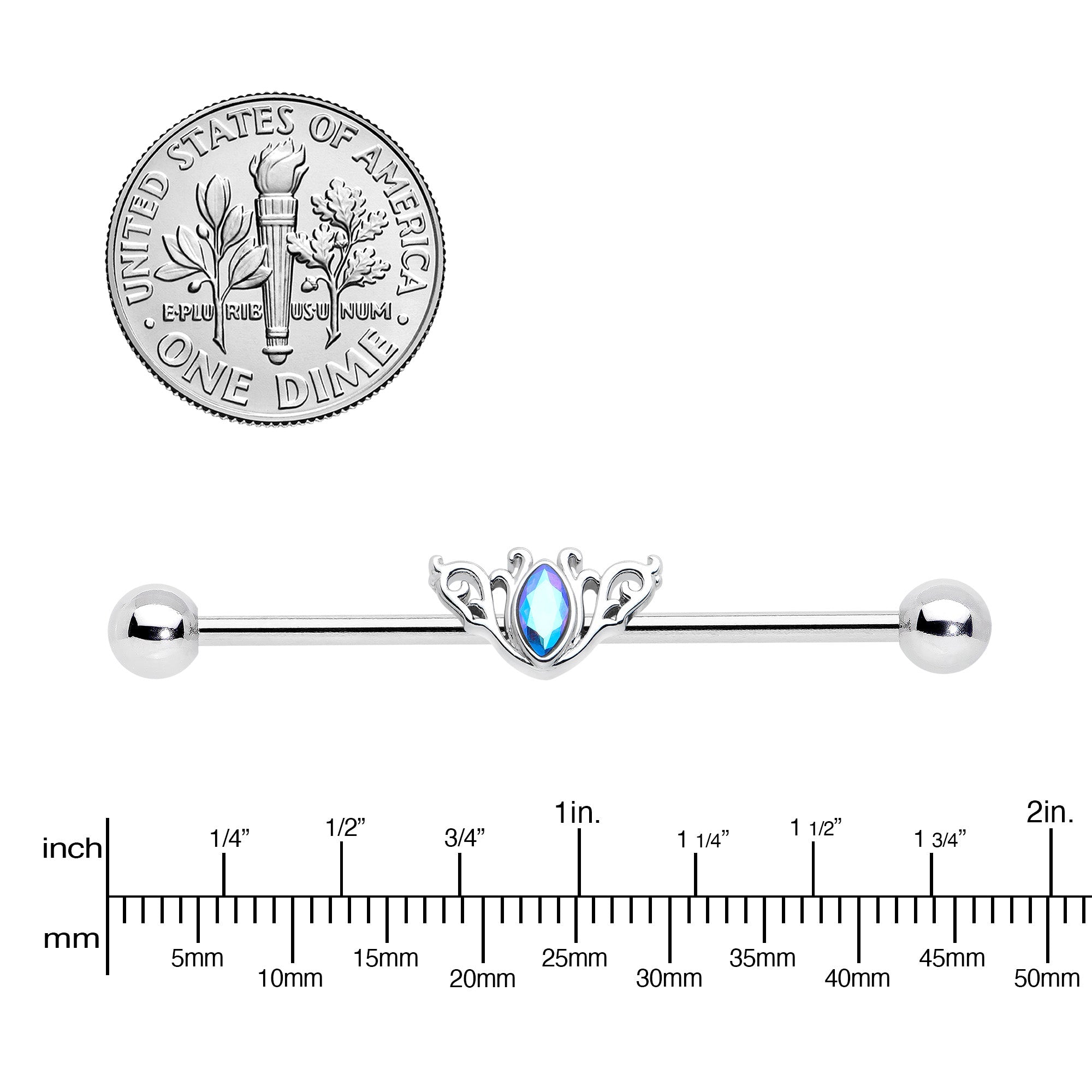 BodyCandy 14G Aurora Gem Art Deco Style Waves Industrial Barbell 38mm — lifestyle context
