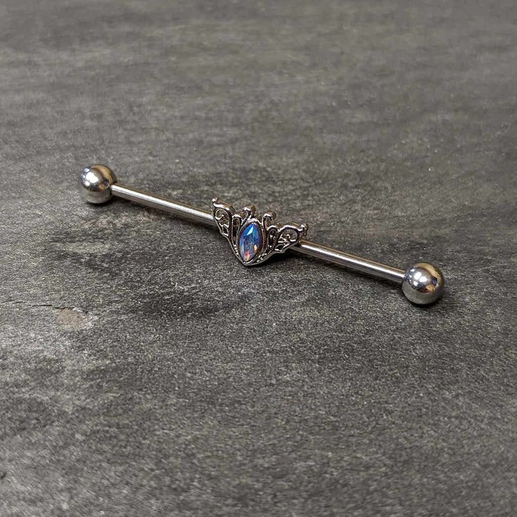 BodyCandy 14G Aurora Gem Art Deco Style Waves Industrial Barbell 38mm — side view