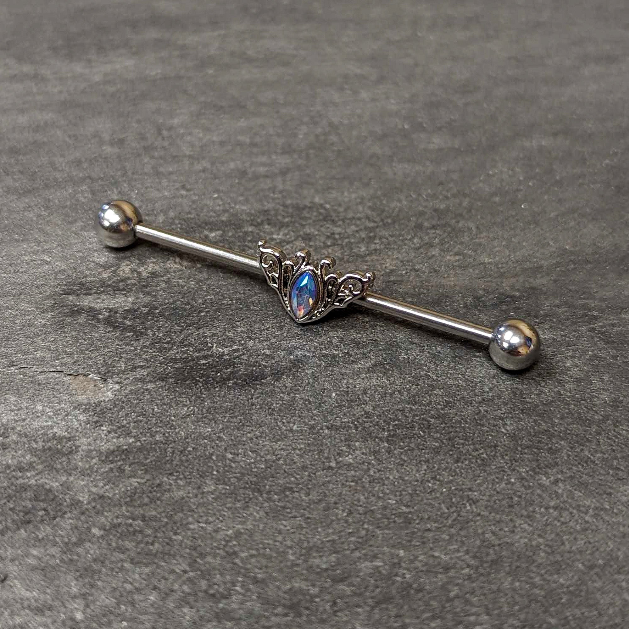 BodyCandy 14G Aurora Gem Art Deco Style Waves Industrial Barbell 38mm — side view