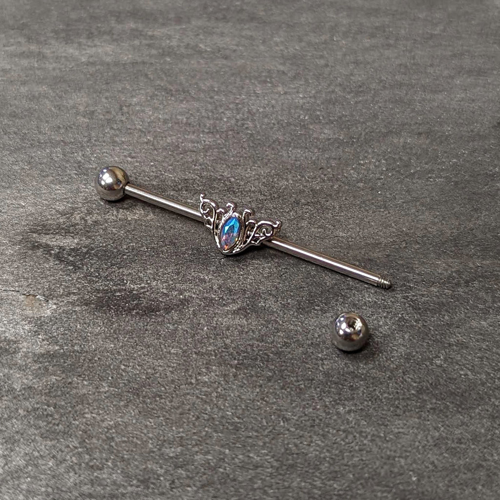 BodyCandy 14G Aurora Gem Art Deco Style Waves Industrial Barbell 38mm — back view