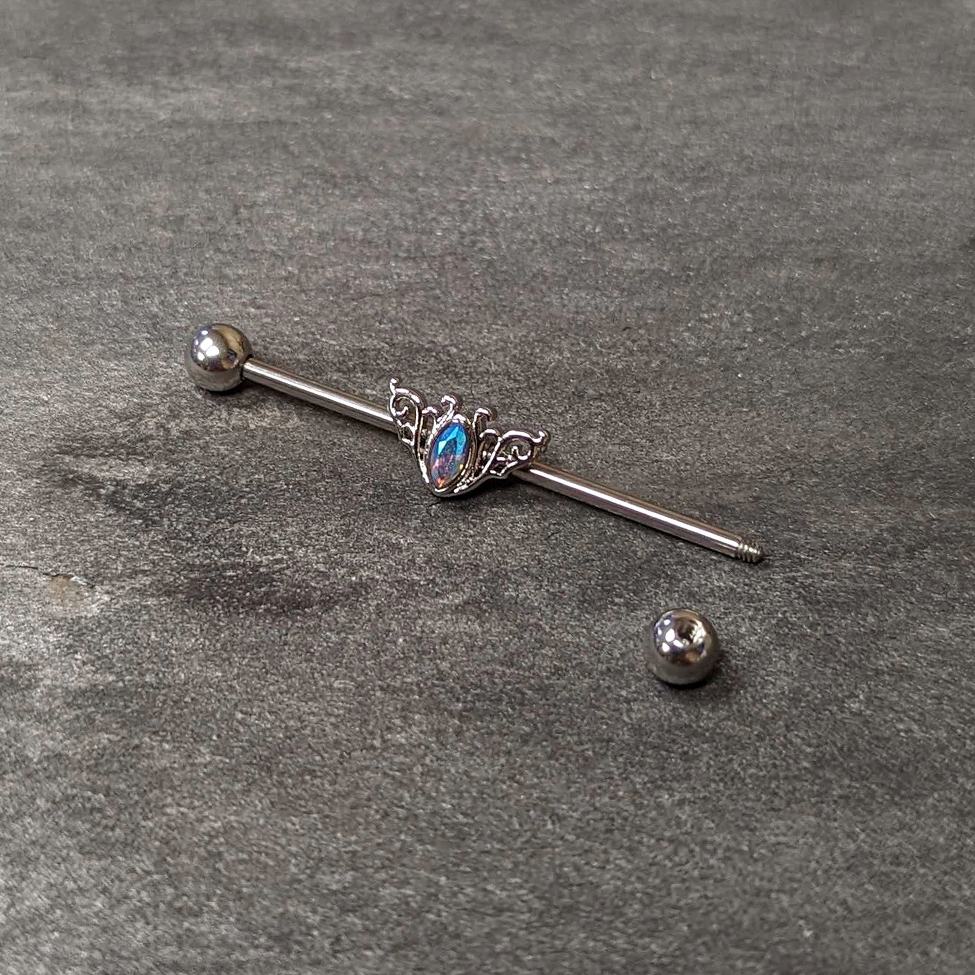 BodyCandy 14G Aurora Gem Art Deco Style Waves Industrial Barbell 38mm — back view