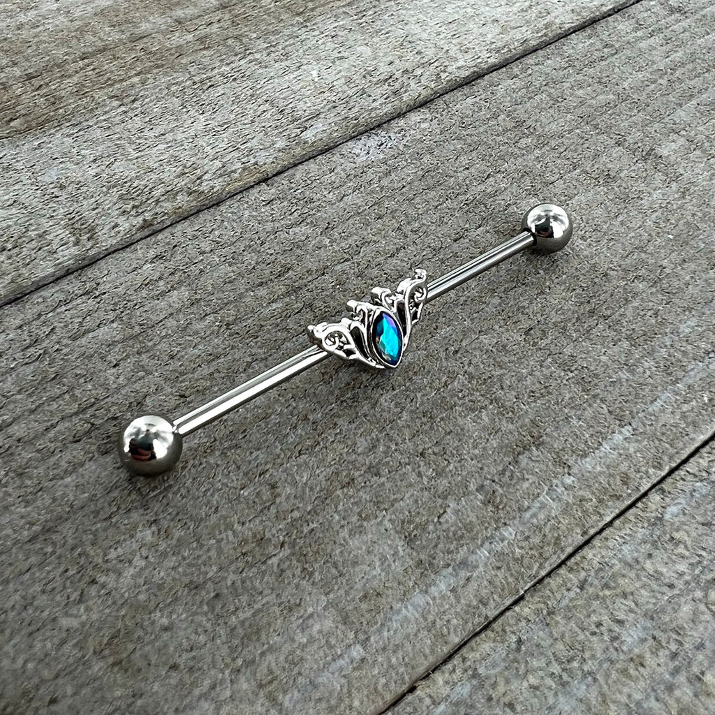 BodyCandy 14G Aurora Gem Art Deco Style Waves Industrial Barbell 38mm — alternative angle