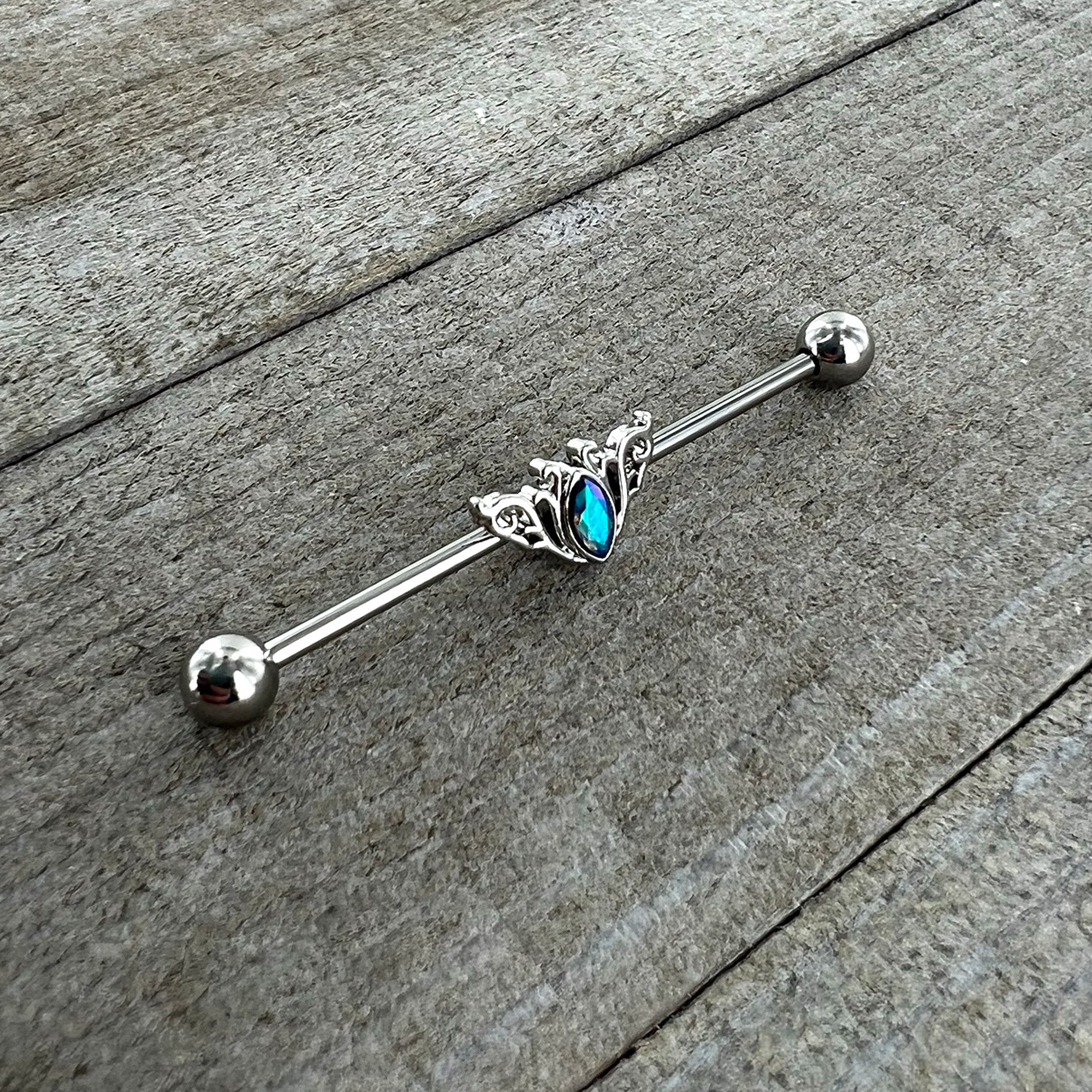 BodyCandy 14G Aurora Gem Art Deco Style Waves Industrial Barbell 38mm — alternative angle