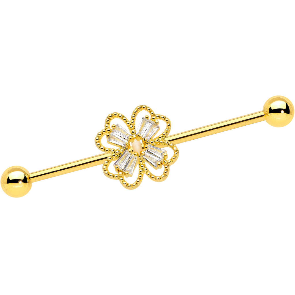 BodyCandy 14G Clear Gem Gold Tone Textured Cross Industrial Barbell 38mm — main product shot