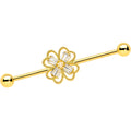 BodyCandy 14G Clear Gem Gold Tone Textured Cross Industrial Barbell 38mm — main product shot